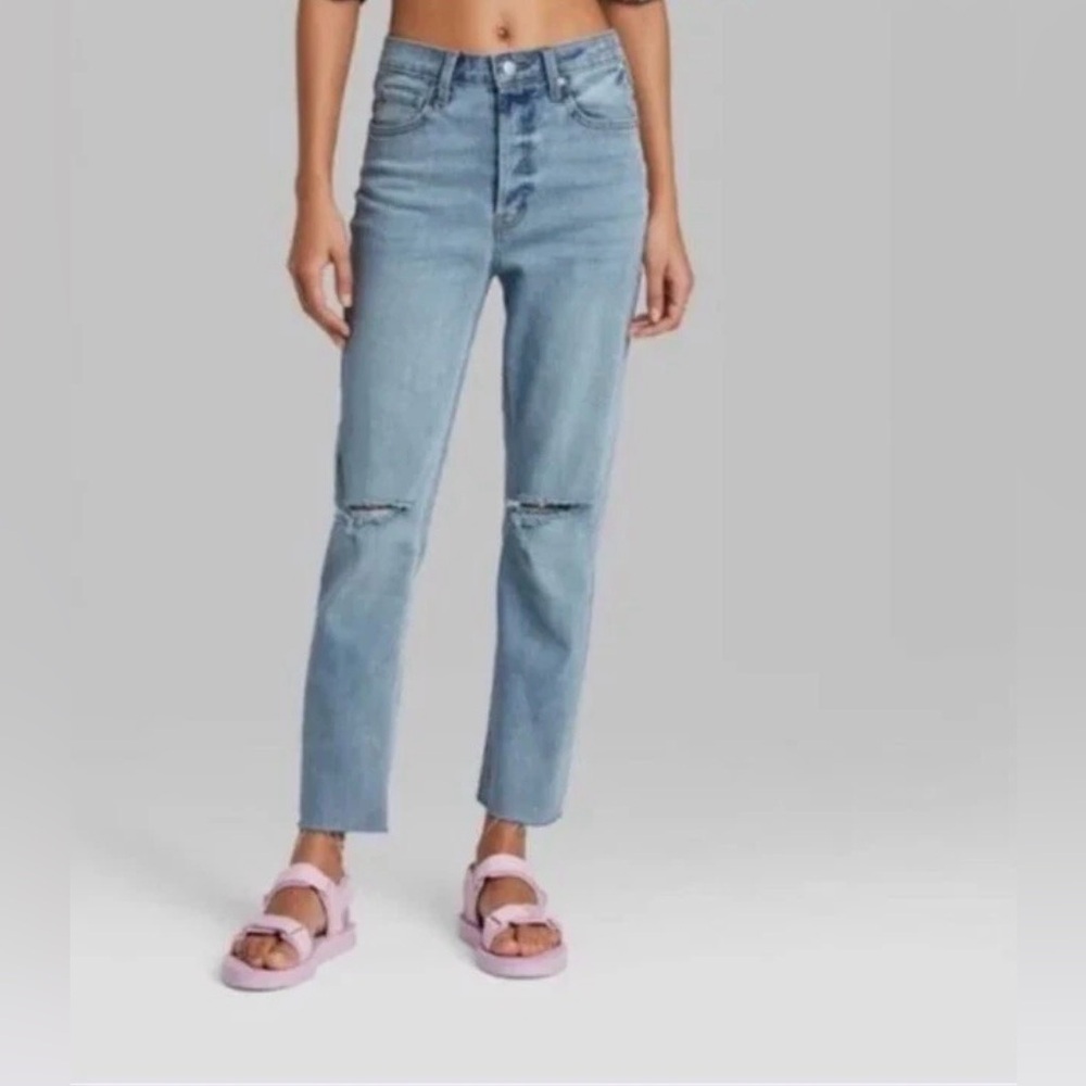 Women's High Rise Distressed Slim Straight Jeans - Wild Fable Medium Wash 6 NWT